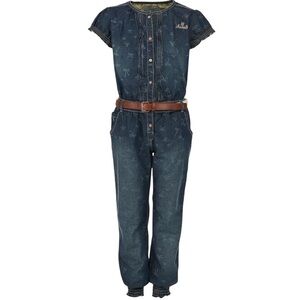 Vintage MeXX Girls lightweight Denim Jumpsuit. Short Sleeved Bow Print sz 11